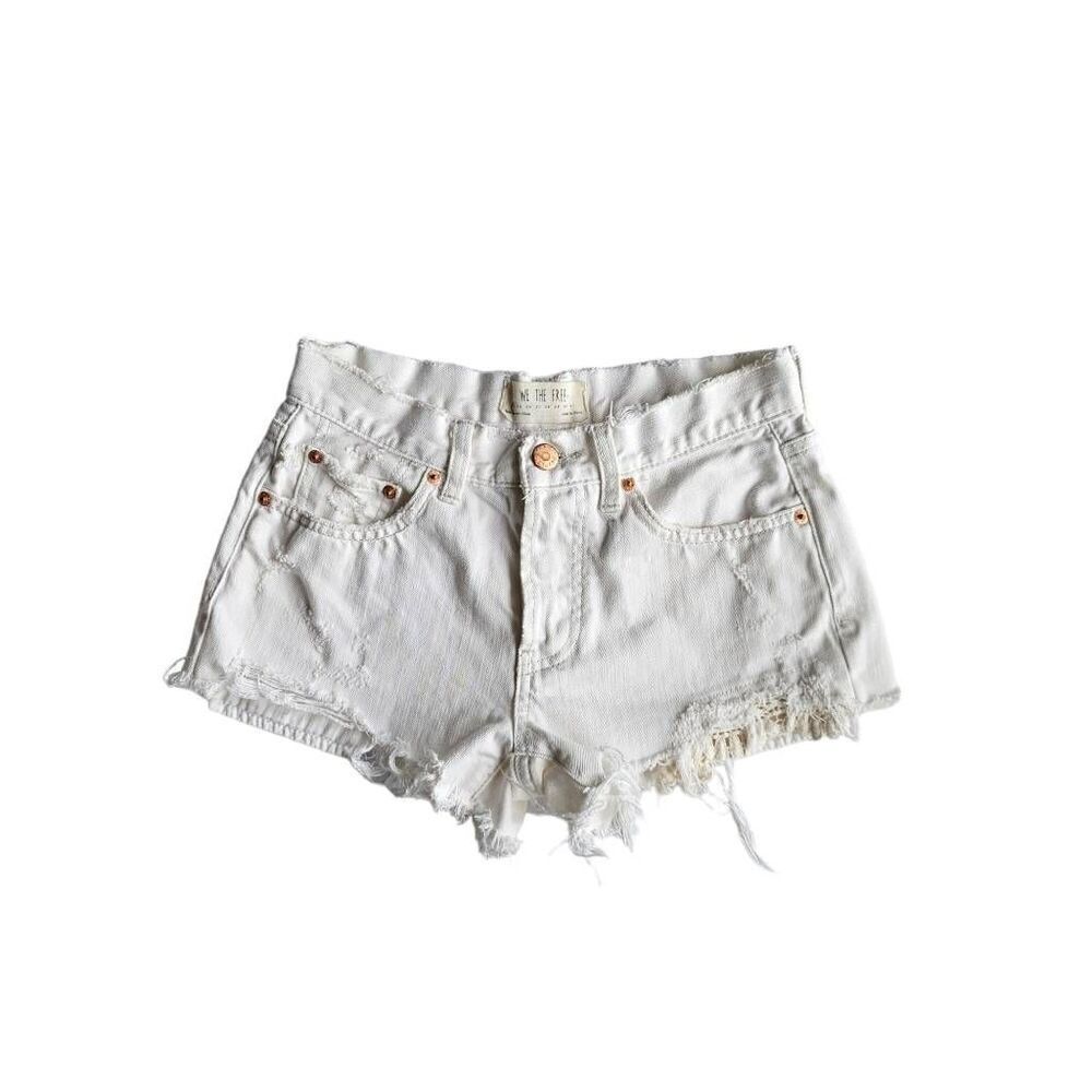 free people lace detail denim shorts